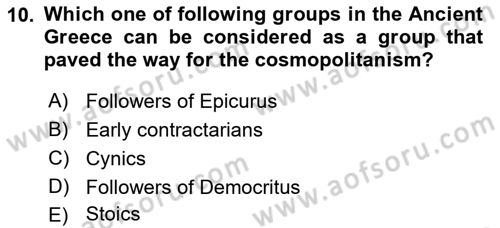Political Thought Dersi Ara Sınavı Deneme Sınav Soruları 10. Soru