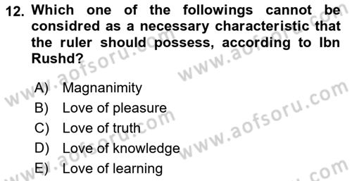 Political Thought Dersi 2018 - 2019 Yılı (Vize) Ara Sınav Soruları 12. Soru