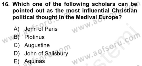 Political Thought Dersi 2018 - 2019 Yılı (Vize) Ara Sınav Soruları 16. Soru