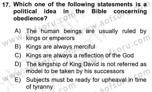Political Thought Dersi Ara Sınavı Deneme Sınav Soruları 17. Soru
