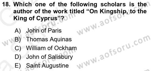 Political Thought Dersi 2018 - 2019 Yılı (Vize) Ara Sınav Soruları 18. Soru