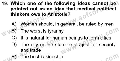 Political Thought Dersi Ara Sınavı Deneme Sınav Soruları 19. Soru