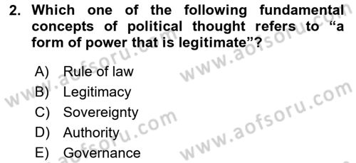 Political Thought Dersi Ara Sınavı Deneme Sınav Soruları 2. Soru