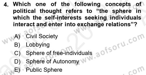Political Thought Dersi 2018 - 2019 Yılı (Vize) Ara Sınav Soruları 4. Soru
