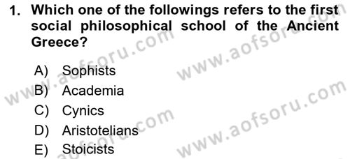 Political Thought Dersi 2018 - 2019 Yılı (Final) Dönem Sonu Sınav Soruları 1. Soru