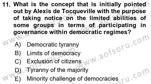 Political Thought Dersi 2018 - 2019 Yılı (Final) Dönem Sonu Sınav Soruları 11. Soru