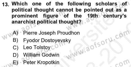 Political Thought Dersi 2018 - 2019 Yılı (Final) Dönem Sonu Sınav Soruları 13. Soru