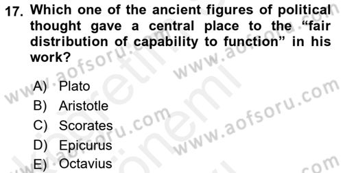 Political Thought Dersi 2018 - 2019 Yılı (Final) Dönem Sonu Sınav Soruları 17. Soru