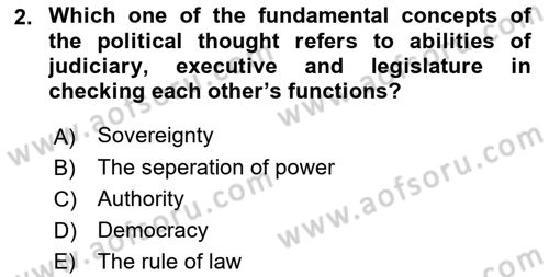 Political Thought Dersi 2018 - 2019 Yılı (Final) Dönem Sonu Sınav Soruları 2. Soru