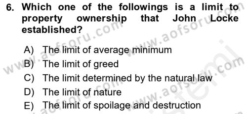 Political Thought Dersi 2018 - 2019 Yılı (Final) Dönem Sonu Sınav Soruları 6. Soru