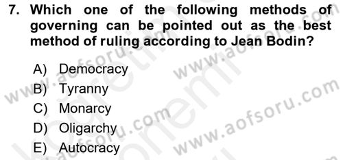 Political Thought Dersi 2018 - 2019 Yılı (Final) Dönem Sonu Sınav Soruları 7. Soru