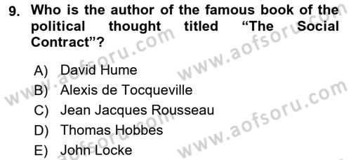 Political Thought Dersi 2018 - 2019 Yılı (Final) Dönem Sonu Sınav Soruları 9. Soru