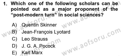 Political Thought Dersi 2018 - 2019 Yılı Yaz Okulu Sınav Soruları 1. Soru