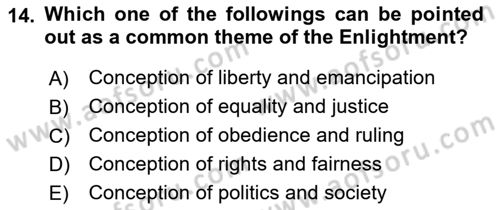 Political Thought Dersi 2018 - 2019 Yılı Yaz Okulu Sınav Soruları 14. Soru