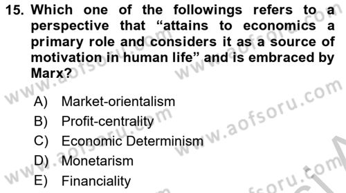 Political Thought Dersi 2018 - 2019 Yılı Yaz Okulu Sınav Soruları 15. Soru