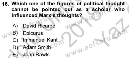 Political Thought Dersi 2018 - 2019 Yılı Yaz Okulu Sınav Soruları 16. Soru
