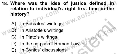 Political Thought Dersi 2018 - 2019 Yılı Yaz Okulu Sınav Soruları 18. Soru