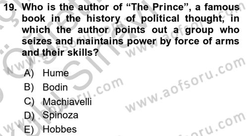 Political Thought Dersi 2018 - 2019 Yılı Yaz Okulu Sınav Soruları 19. Soru