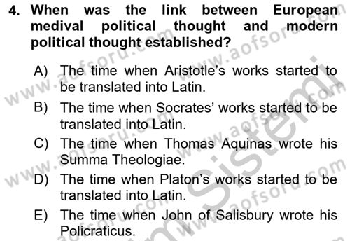 Political Thought Dersi 2018 - 2019 Yılı Yaz Okulu Sınav Soruları 4. Soru