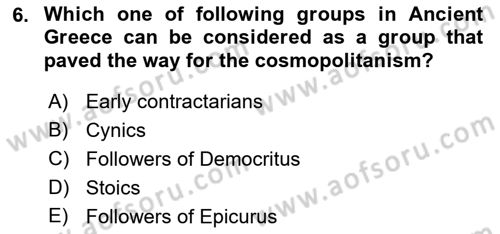 Political Thought Dersi 2018 - 2019 Yılı Yaz Okulu Sınav Soruları 6. Soru