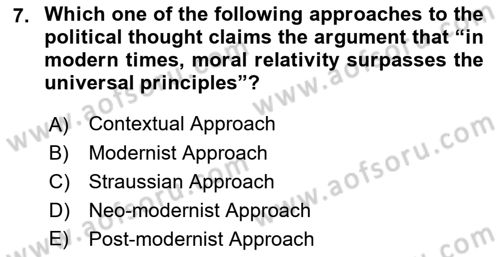 Political Thought Dersi 2018 - 2019 Yılı Yaz Okulu Sınav Soruları 7. Soru