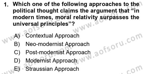 Political Thought Dersi 2019 - 2020 Yılı (Vize) Ara Sınav Soruları 1. Soru
