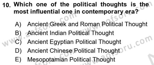 Political Thought Dersi 2019 - 2020 Yılı (Vize) Ara Sınav Soruları 10. Soru