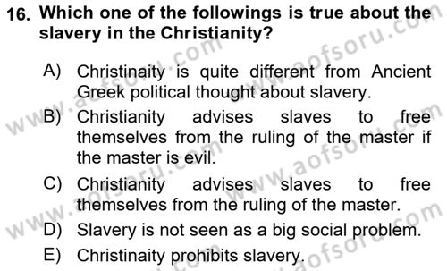 Political Thought Dersi 2019 - 2020 Yılı (Vize) Ara Sınav Soruları 16. Soru