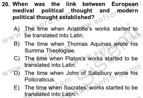 Political Thought Dersi Ara Sınavı Deneme Sınav Soruları 20. Soru