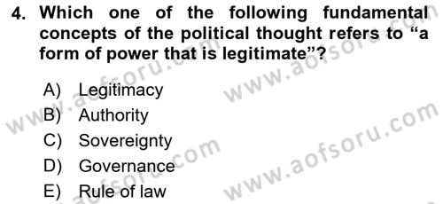 Political Thought Dersi 2019 - 2020 Yılı (Vize) Ara Sınav Soruları 4. Soru