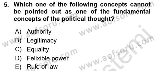 Political Thought Dersi 2019 - 2020 Yılı (Vize) Ara Sınav Soruları 5. Soru