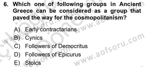 Political Thought Dersi 2019 - 2020 Yılı (Vize) Ara Sınav Soruları 6. Soru