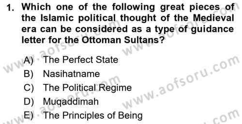 Political Thought Dersi 2019 - 2020 Yılı (Final) Dönem Sonu Sınav Soruları 1. Soru