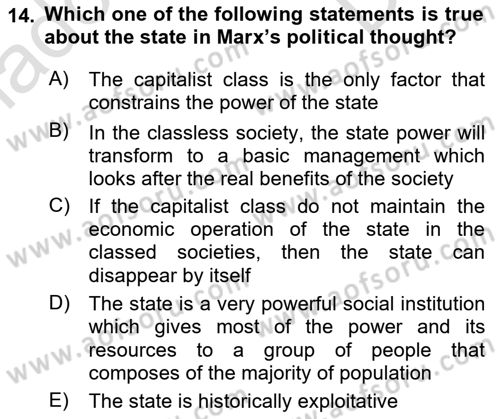 Political Thought Dersi 2019 - 2020 Yılı (Final) Dönem Sonu Sınav Soruları 14. Soru