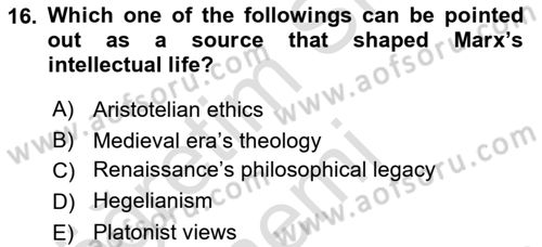 Political Thought Dersi 2019 - 2020 Yılı (Final) Dönem Sonu Sınav Soruları 16. Soru