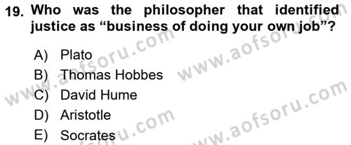 Political Thought Dersi 2019 - 2020 Yılı (Final) Dönem Sonu Sınav Soruları 19. Soru
