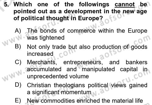 Political Thought Dersi 2019 - 2020 Yılı (Final) Dönem Sonu Sınav Soruları 5. Soru
