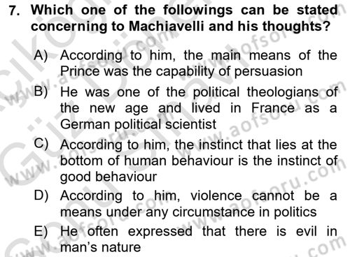 Political Thought Dersi 2019 - 2020 Yılı (Final) Dönem Sonu Sınav Soruları 7. Soru