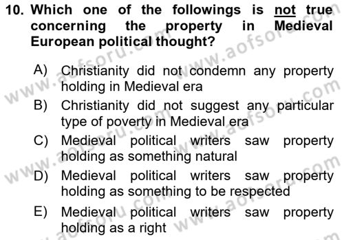 Political Thought Dersi 2020 - 2021 Yılı Yaz Okulu Sınav Soruları 10. Soru