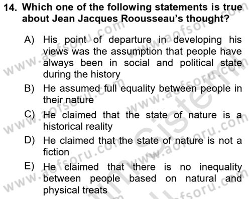 Political Thought Dersi 2020 - 2021 Yılı Yaz Okulu Sınav Soruları 14. Soru