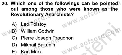 Political Thought Dersi 2020 - 2021 Yılı Yaz Okulu Sınav Soruları 20. Soru