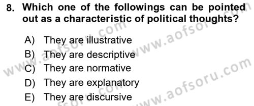 Political Thought Dersi 2020 - 2021 Yılı Yaz Okulu Sınav Soruları 8. Soru