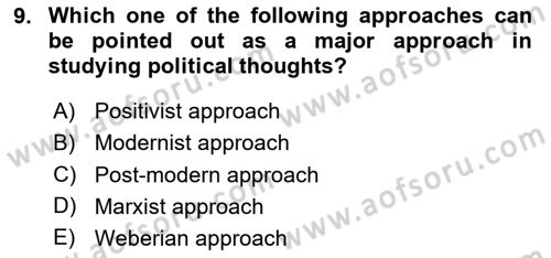 Political Thought Dersi 2020 - 2021 Yılı Yaz Okulu Sınav Soruları 9. Soru