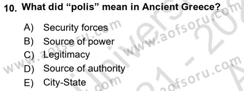 Political Thought Dersi 2021 - 2022 Yılı (Vize) Ara Sınav Soruları 10. Soru