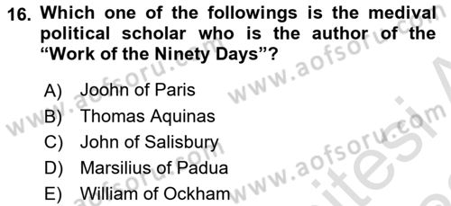 Political Thought Dersi 2021 - 2022 Yılı (Vize) Ara Sınav Soruları 16. Soru