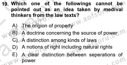 Political Thought Dersi 2021 - 2022 Yılı (Vize) Ara Sınav Soruları 19. Soru