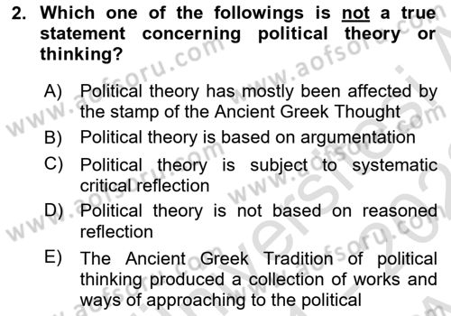 Political Thought Dersi 2021 - 2022 Yılı (Vize) Ara Sınav Soruları 2. Soru
