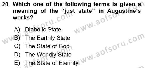 Political Thought Dersi Ara Sınavı Deneme Sınav Soruları 20. Soru