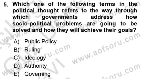 Political Thought Dersi 2021 - 2022 Yılı (Vize) Ara Sınav Soruları 5. Soru