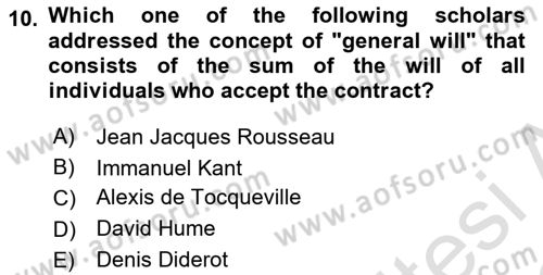 Political Thought Dersi 2021 - 2022 Yılı (Final) Dönem Sonu Sınav Soruları 10. Soru